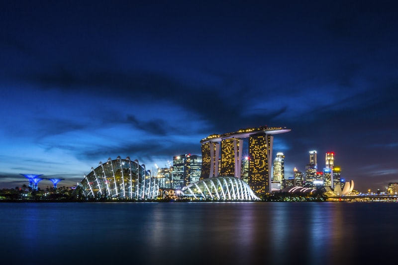Singapore city view with modern skyline and travel documents